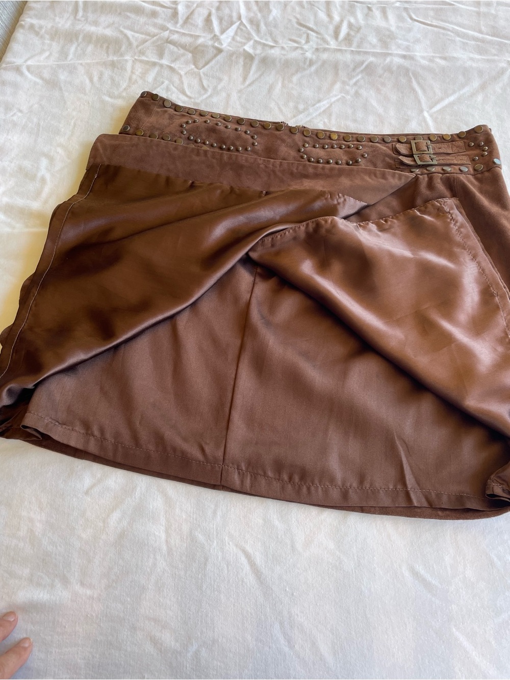 VS2 by Vakko Brown Faux Suede Studded Wrap Mini Skirt Y2K Western Size 12
